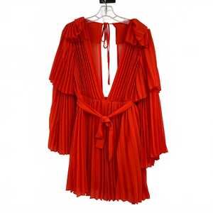 Bella Barnett Orange Pleated Mini Dress | Women’s L Synthetic